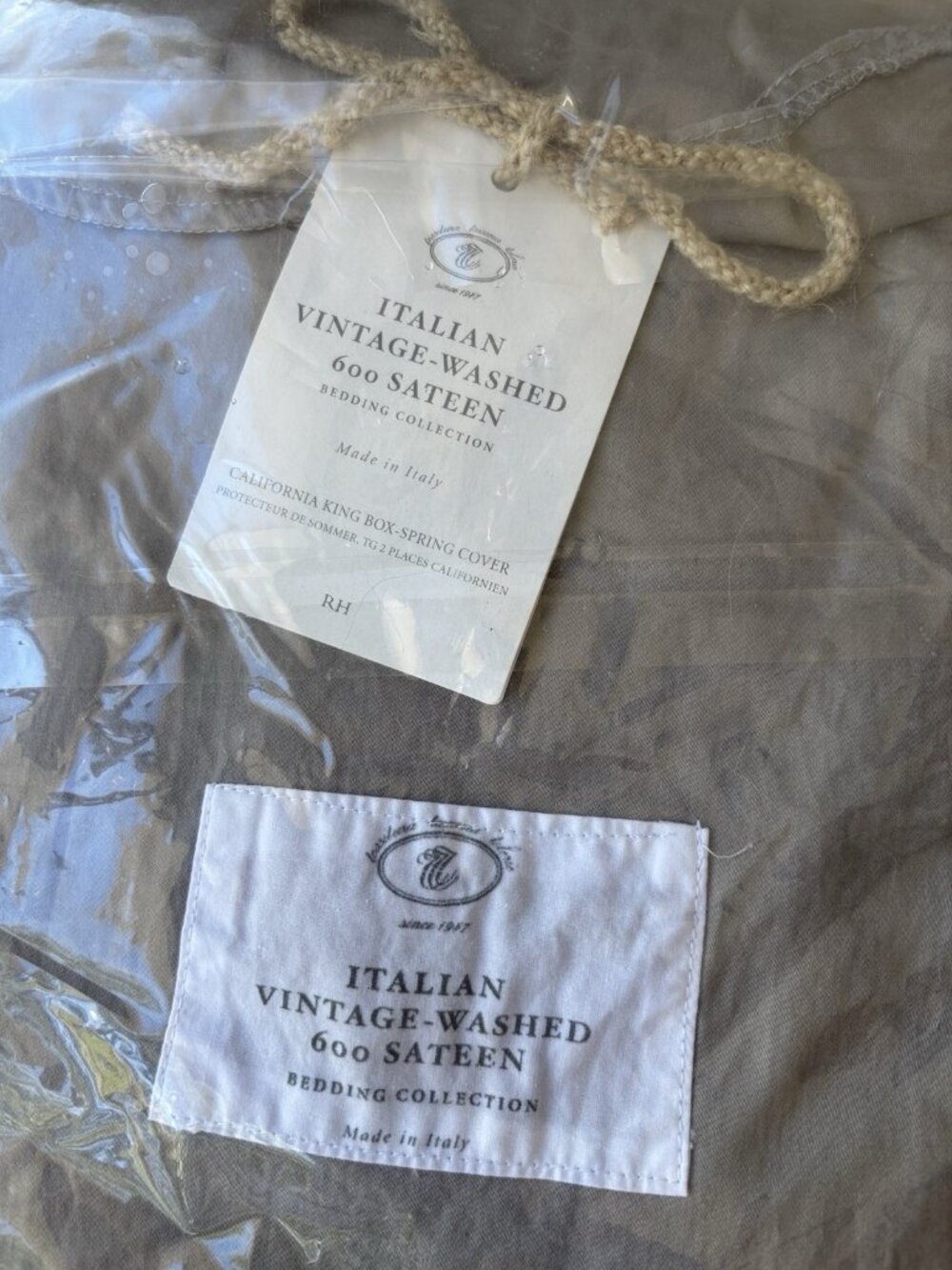 NEW Restoration Hardware RH Cal King Box Spring Cover Italian Vintage Washed FOG